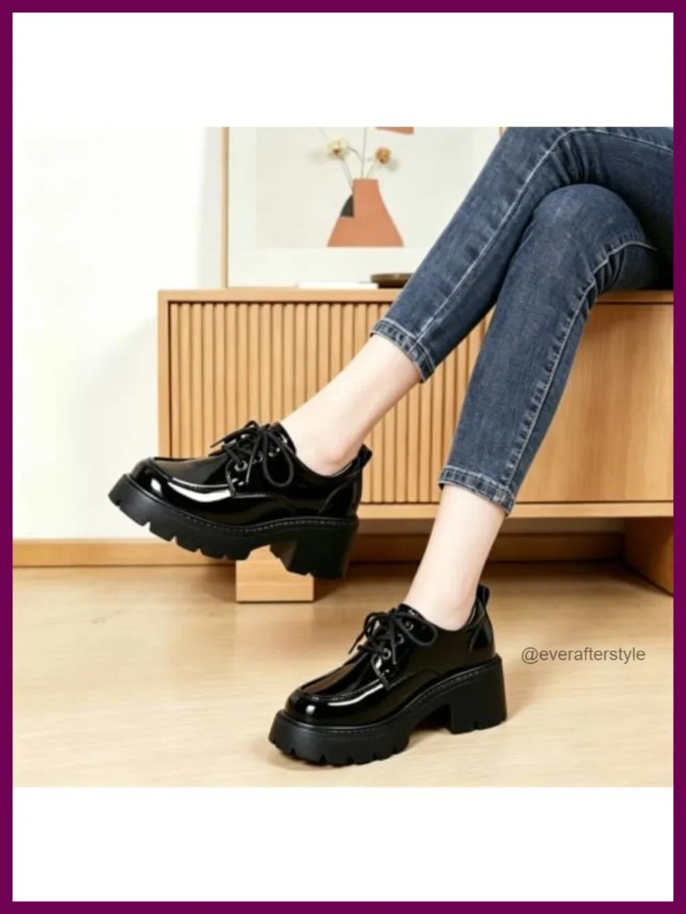 Women's Chunky Platform Oxfords Lace Up Round Toe Memory Foam Leather Shoes
